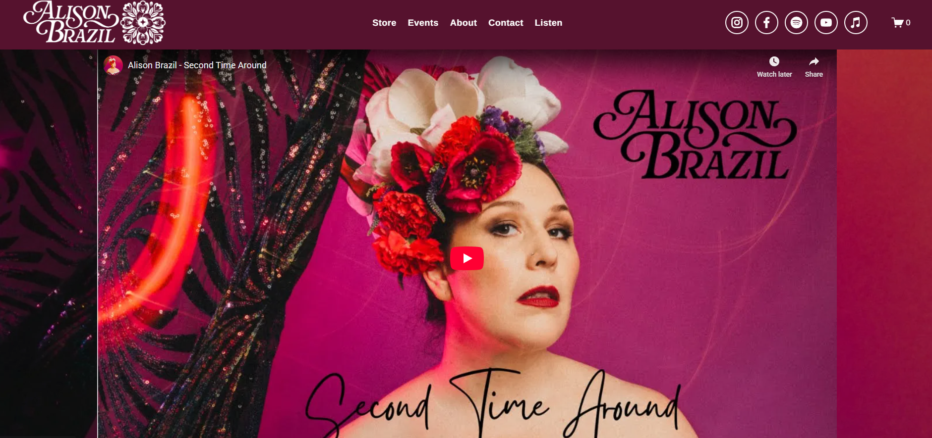 Screenshot of Alison Brazil music website