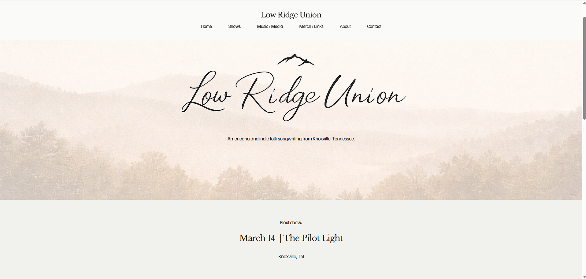 Simple artist website homepage designed for musicians and DJs