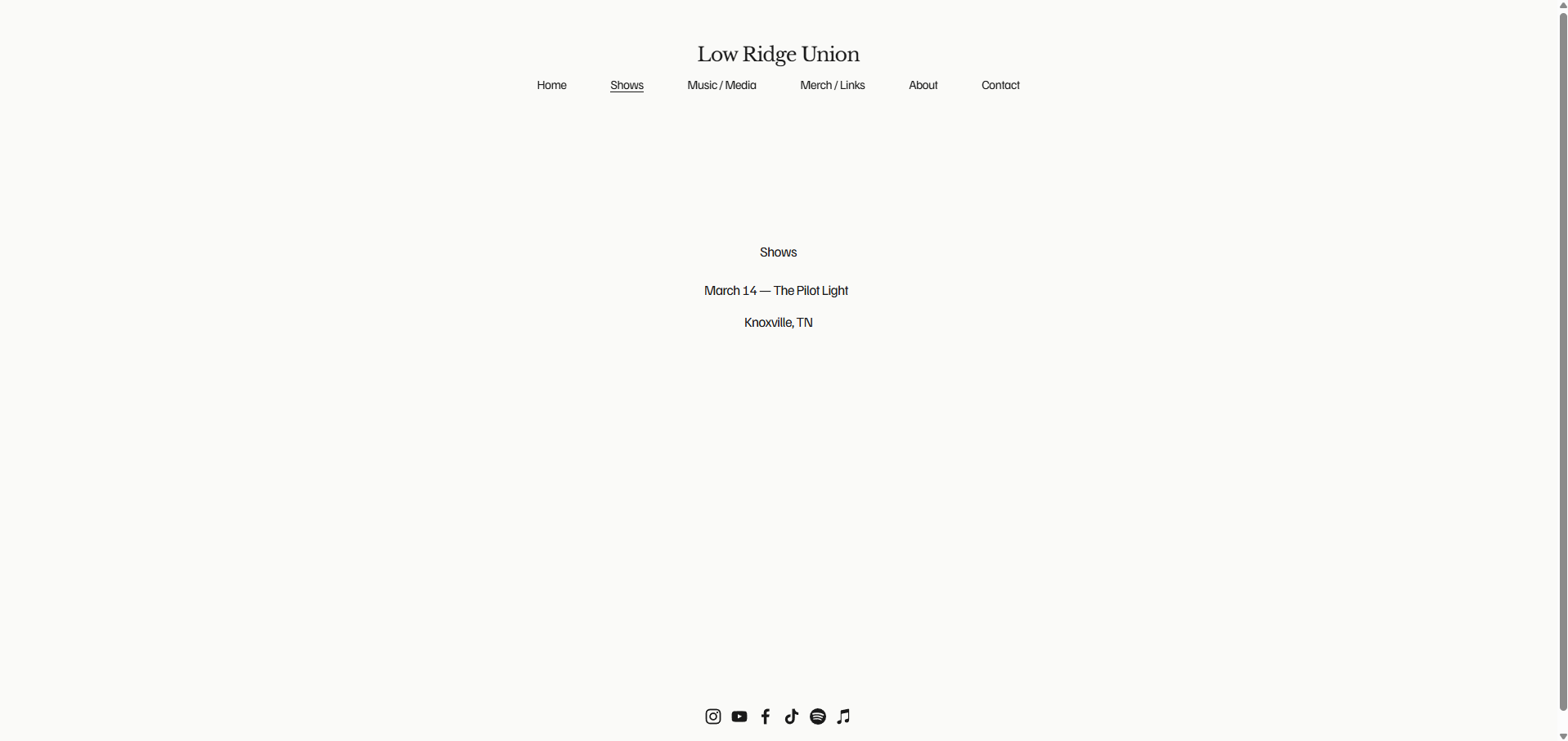 Artist website shows page example for venues and fans